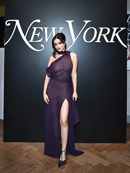 Rachel Zegler in sheer purple dress 12-04-2025