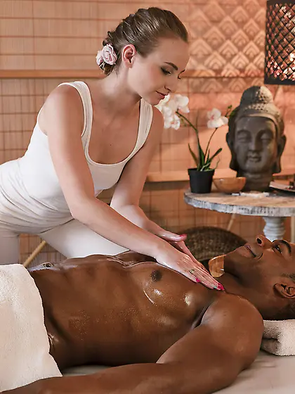 Petite masseuse Lady Bug blows and rides her black lover with gr