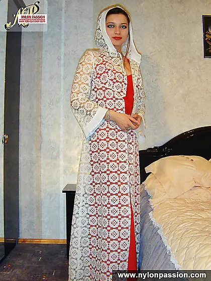 Pantyhose fetish brunette in red dress