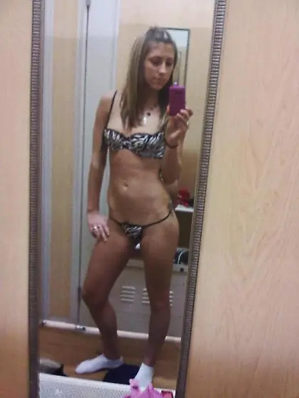 Girlfriend poses lingerie bathroom