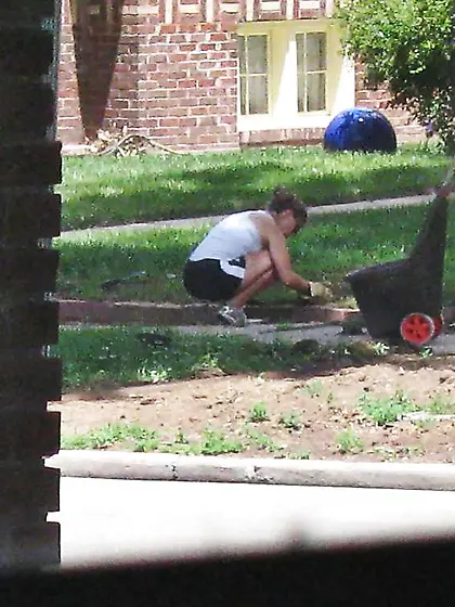 Neighbors displaying off, doing yardwork in skirts (original)