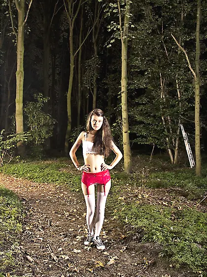 Slim teen Misha Cross brave enough to pose naked in the darkened