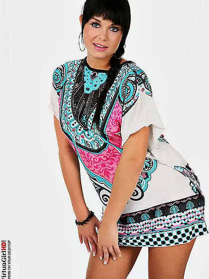 Brunette teen Victoria Blaze is baring off sexy boobs but not sh