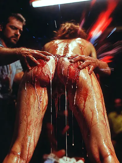 Redhead Slut Drenched in Cum & Blood - Brutal Gang