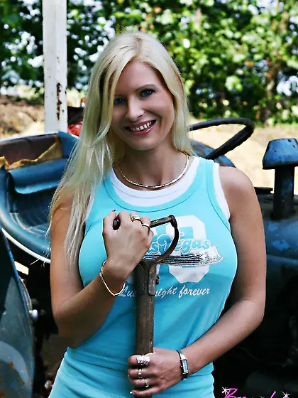 Busty blonde beauty enjoys