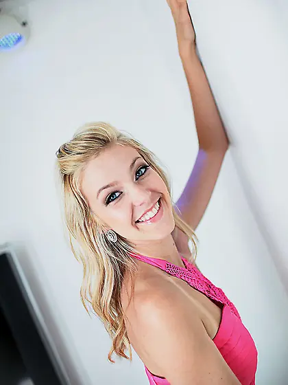 Gorgeous blonde teen sucks