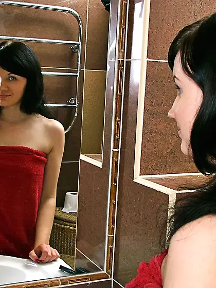 Tender brunette girl Tanna Nubiles rubs and opens her shaved pus