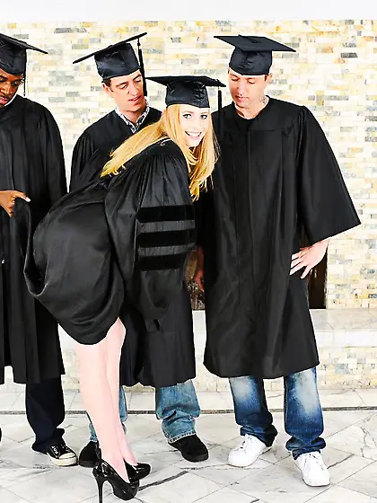 Hot college girl Allie James is learning fuck lessons with three