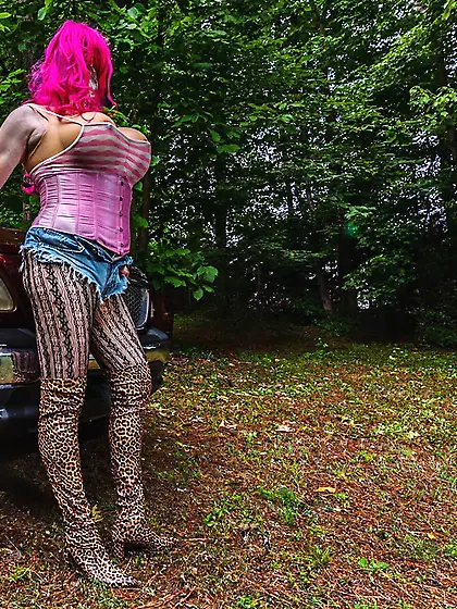 Gigantic fake tits crossdresser washing my truck in Daisy Du