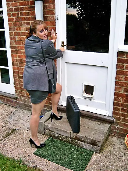 Hot babe wearing gray