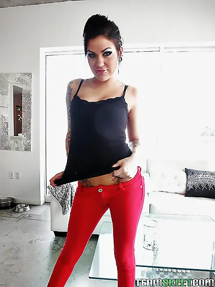 Babe with ponytail has a tattoo on ass and it looks like somebod