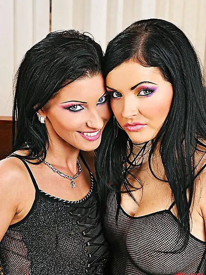 Raven haired babes in black Lora Black and Nikki Rider share a h