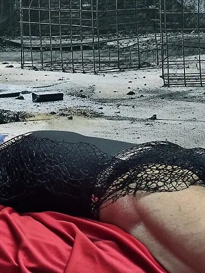 Black Superhero captured in netting.  KO and fondle