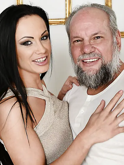 Busty black-haired chick is getting her pussy drilled by stepgra