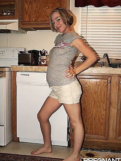 Horny-pregnant housewife strips-off tight-white