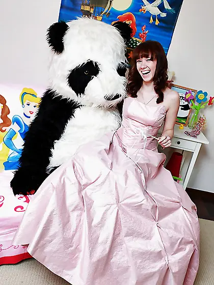 Big-tit teen in fancy dress hardcore panda toy fun