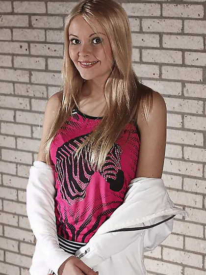 Young-looking blonde girl Logan enjoys modeling nude with her pr