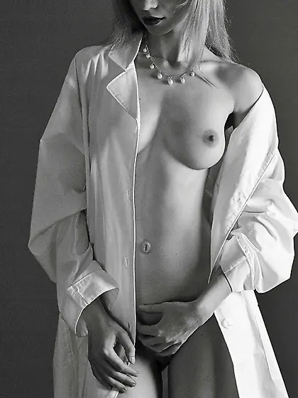 Jane A strips her sexy white coat and seduces us with her divine
