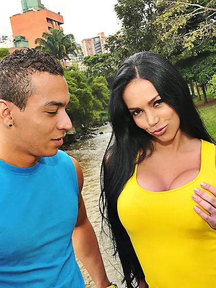 Busty Latina gets oily and gets fucked brutally on a big bed