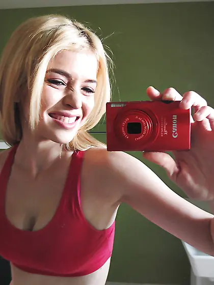 Cute skinny blonde big tits