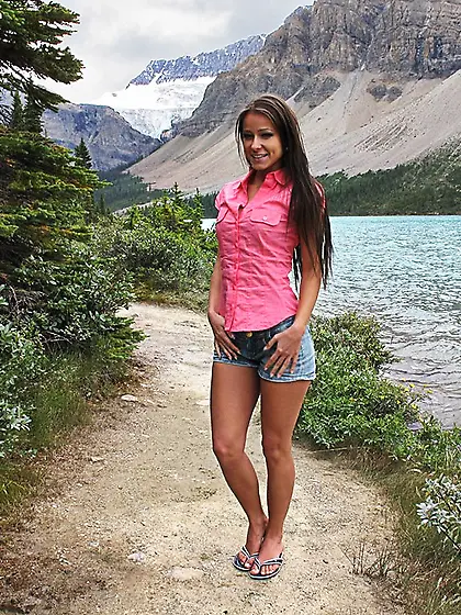 Shy looking brunette girl Melissa Mendiny enjoys in flashing her