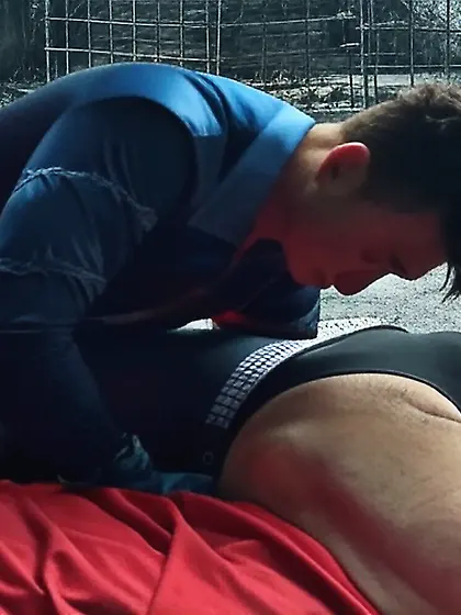 Black Superhero captured in netting.  KO and fondle