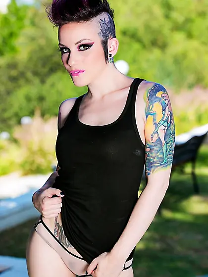 Shaved head punk poses