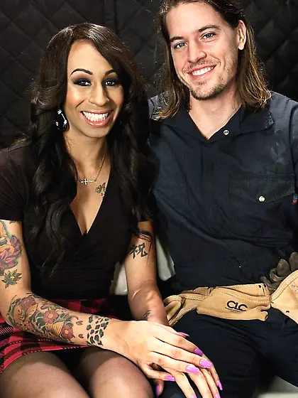 Tattooed tranny long legs