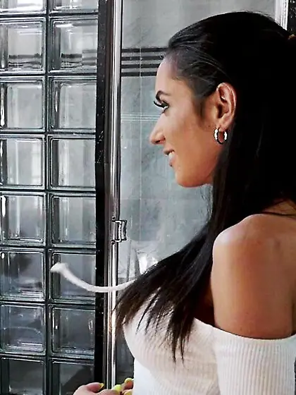 Busty brunette milf straponed her skinny...