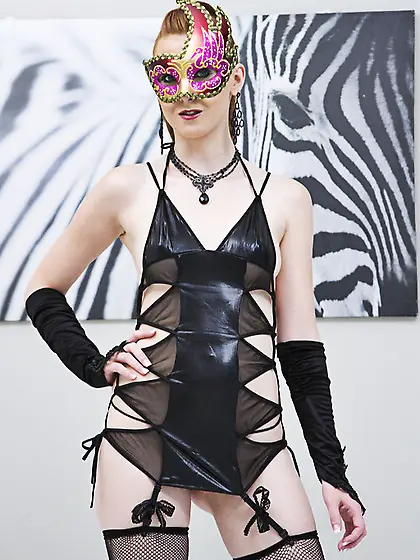 Masked brunette lacy outfit