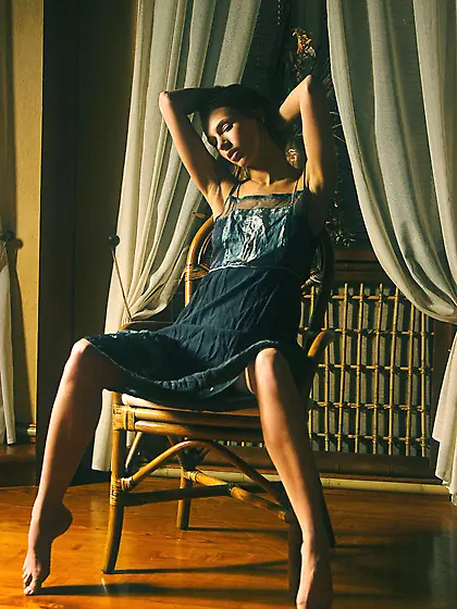 Vika Ac takes her classy dress in front of the camera and shows