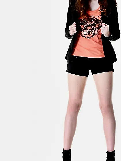 Cute teen brunette Lilly Rose takes off her shorts and invites u