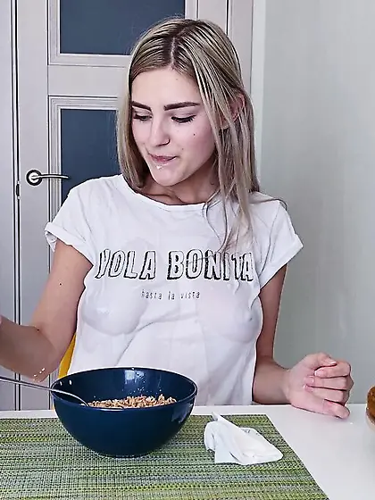 Big tits teen power fucked in the kitchen