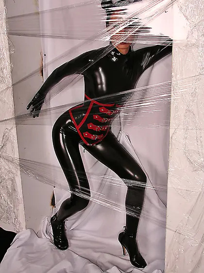 Sexy brunette black latex