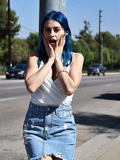 Teenage beauty with blu hair, Jewelz Blu, gets fucked by stepbro