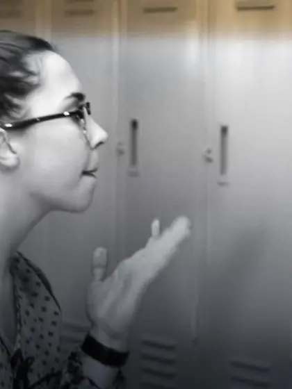 Brunette girl student glasses