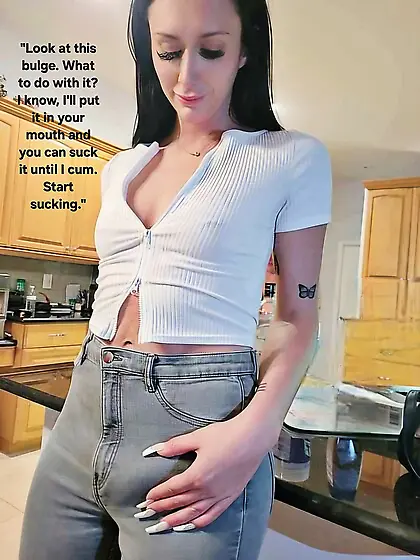 Shemale trans big cock bulge blowjob knees