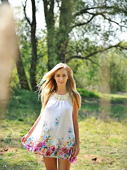 Beautiful tender blonde Hayley-Marie Coppin strips her sundress