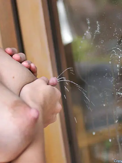 Lactation fetish gallery in which a nerdy slut produces fresh mi