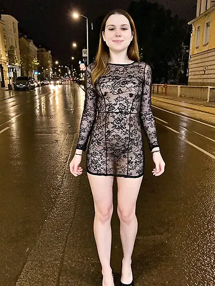 Nela wearing sexy transparent mini dress