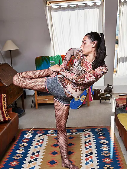 Girl with long hair shows her insane body after working out