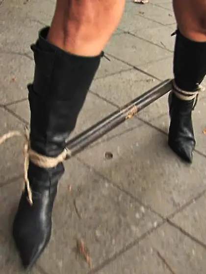 Slut waddles public leg