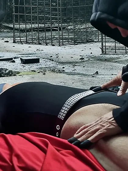 Black Superhero captured in netting.  KO and fondle