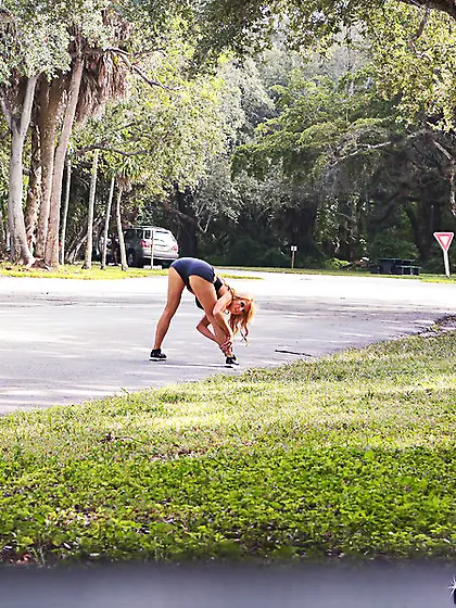 Athletic blonde milf meets