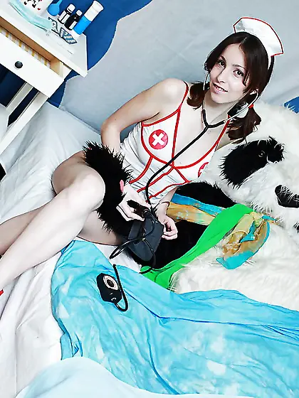 Nurse teen is going to fuck a stuffed toy and it's crazy