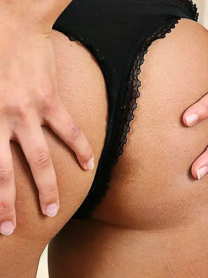 Playful brunette Viktoria Sweet slides panty aside and plays wit