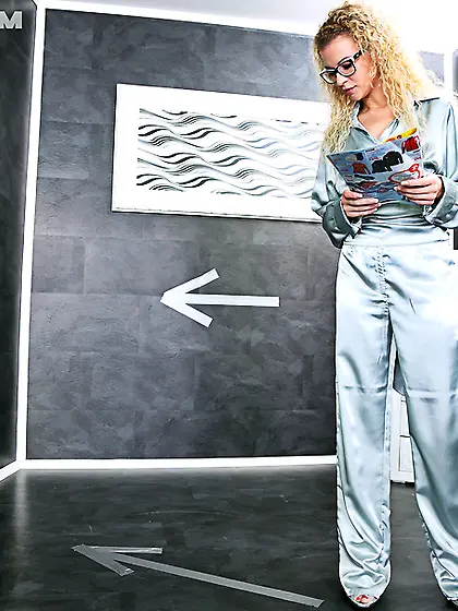 Curly blonde student glasses