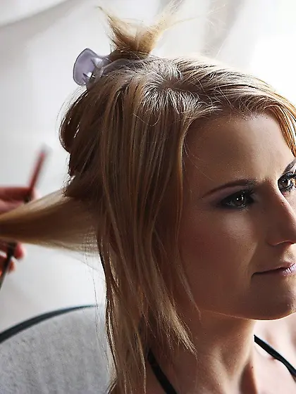 Myra Lyon is filmed behind-the-scene when made up and hardly fuc