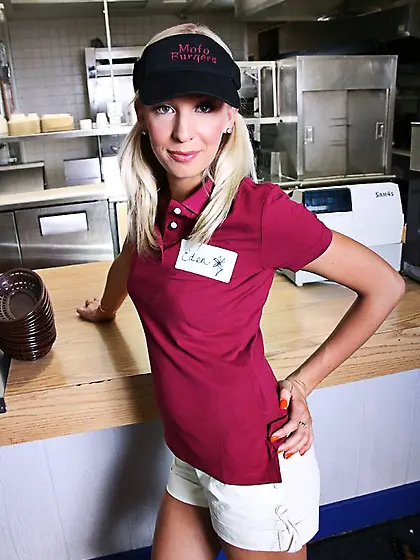 Sporty blonde Eden Adams gets hardly fucked in the kitchen and c