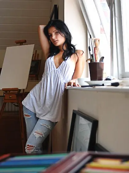 Lovely brunette lassie reads in erotic journal how to strike sex